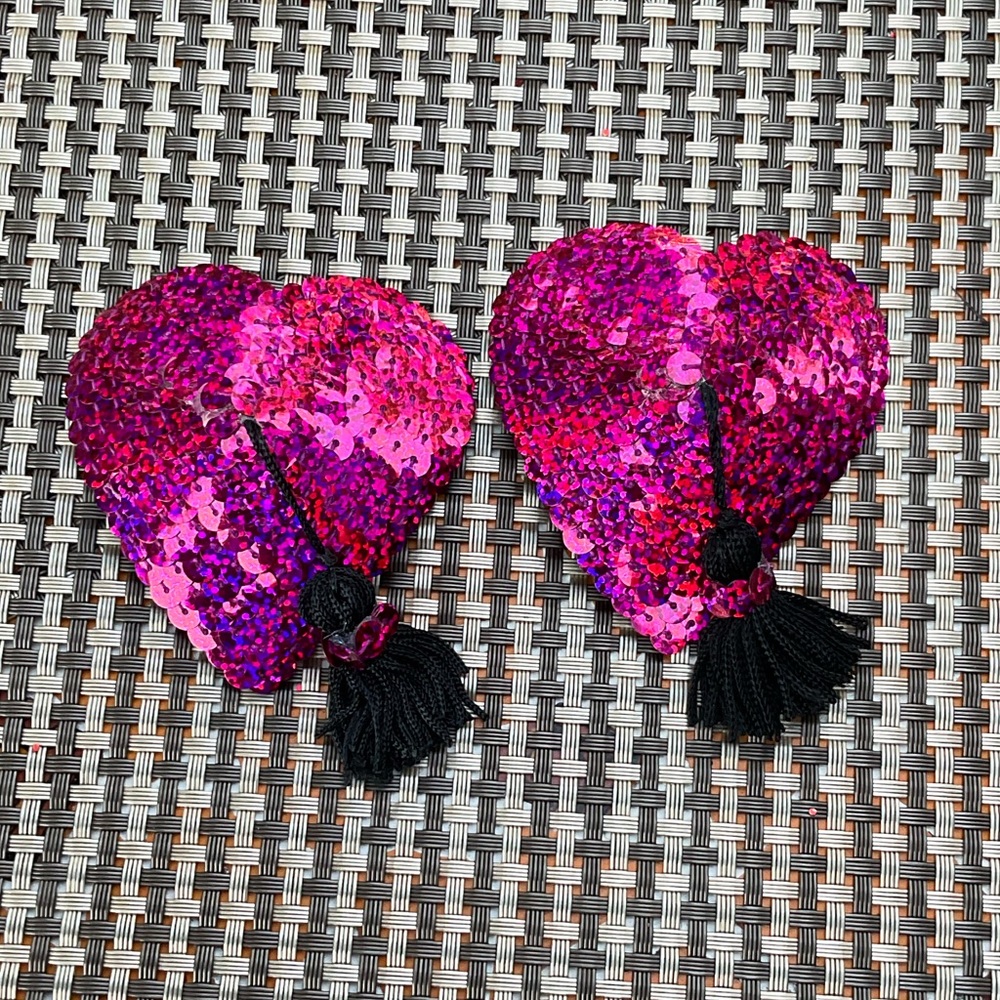 Hot pink sequins heart pasties burlesque nipple covers vegas showgirl costume